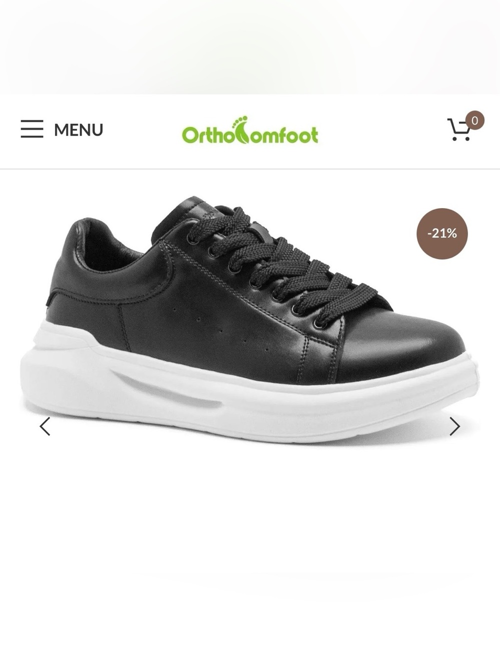 Men’s Black Leather Comfort Sneaker Orthocomfoot Size 44